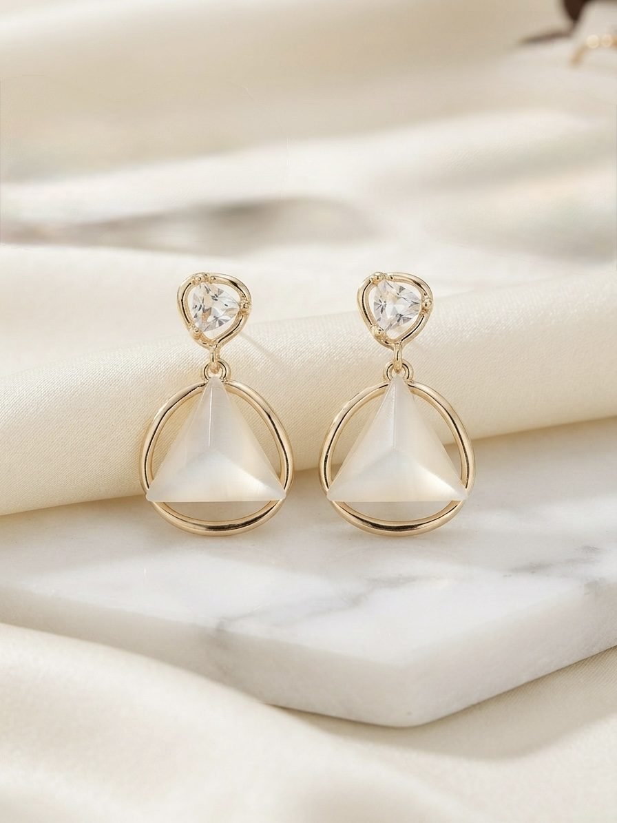 Pyramid Drop Crystal Stud Earrings — gold plated earring by Priyavi Creation