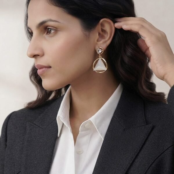 Pyramid Drop Crystal Stud Earrings worn by a model