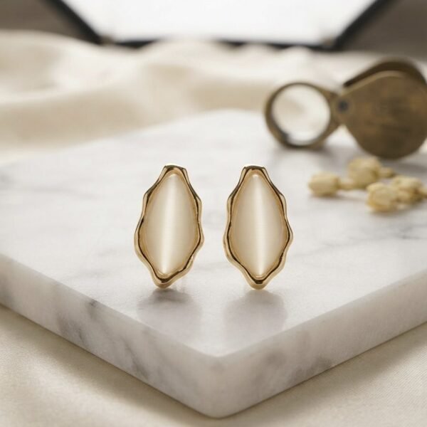 Scalloped Cat Eye Stud Earrings — gold plated earring by Priyavi Creation