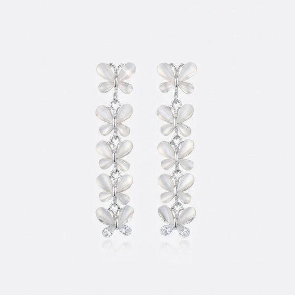 Silver Butterfly Cascade Long Drop Earrings — silver tone earring by Priyavi Creation