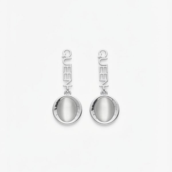 Silver QUEEN Cat Eye Drop Earrings — silver tone earring by Priyavi Creation