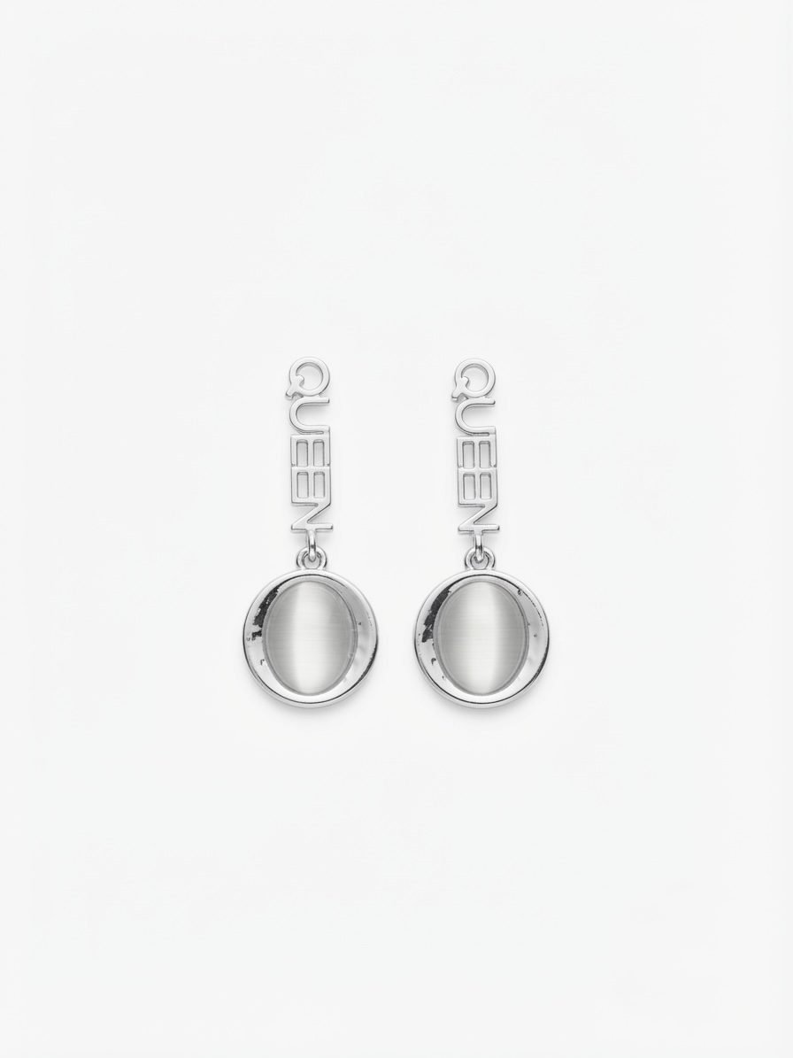 Silver QUEEN Cat Eye Drop Earrings — silver tone earring by Priyavi Creation