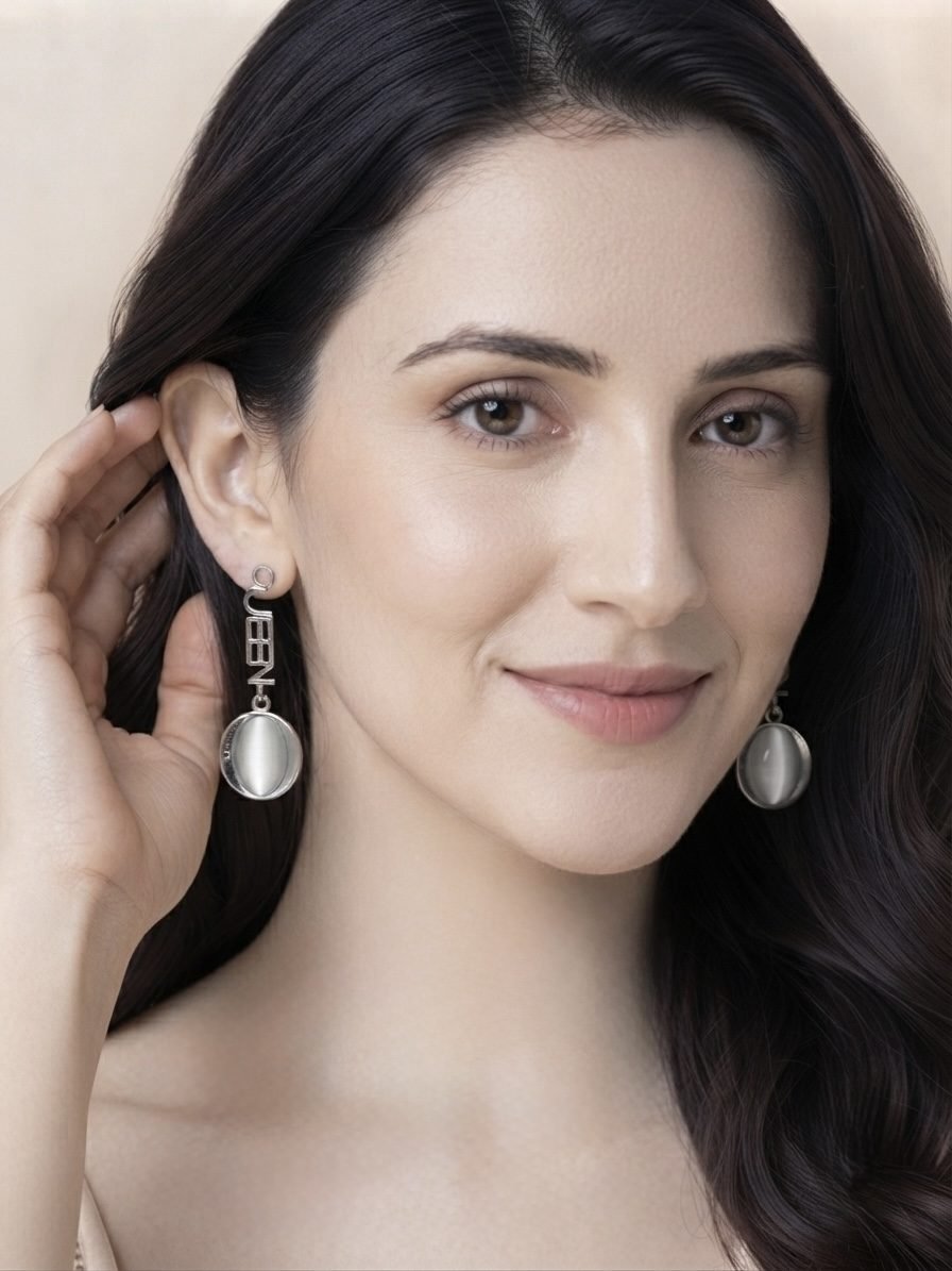 Silver QUEEN Cat Eye Drop Earrings — silver tone earring by Priyavi Creation