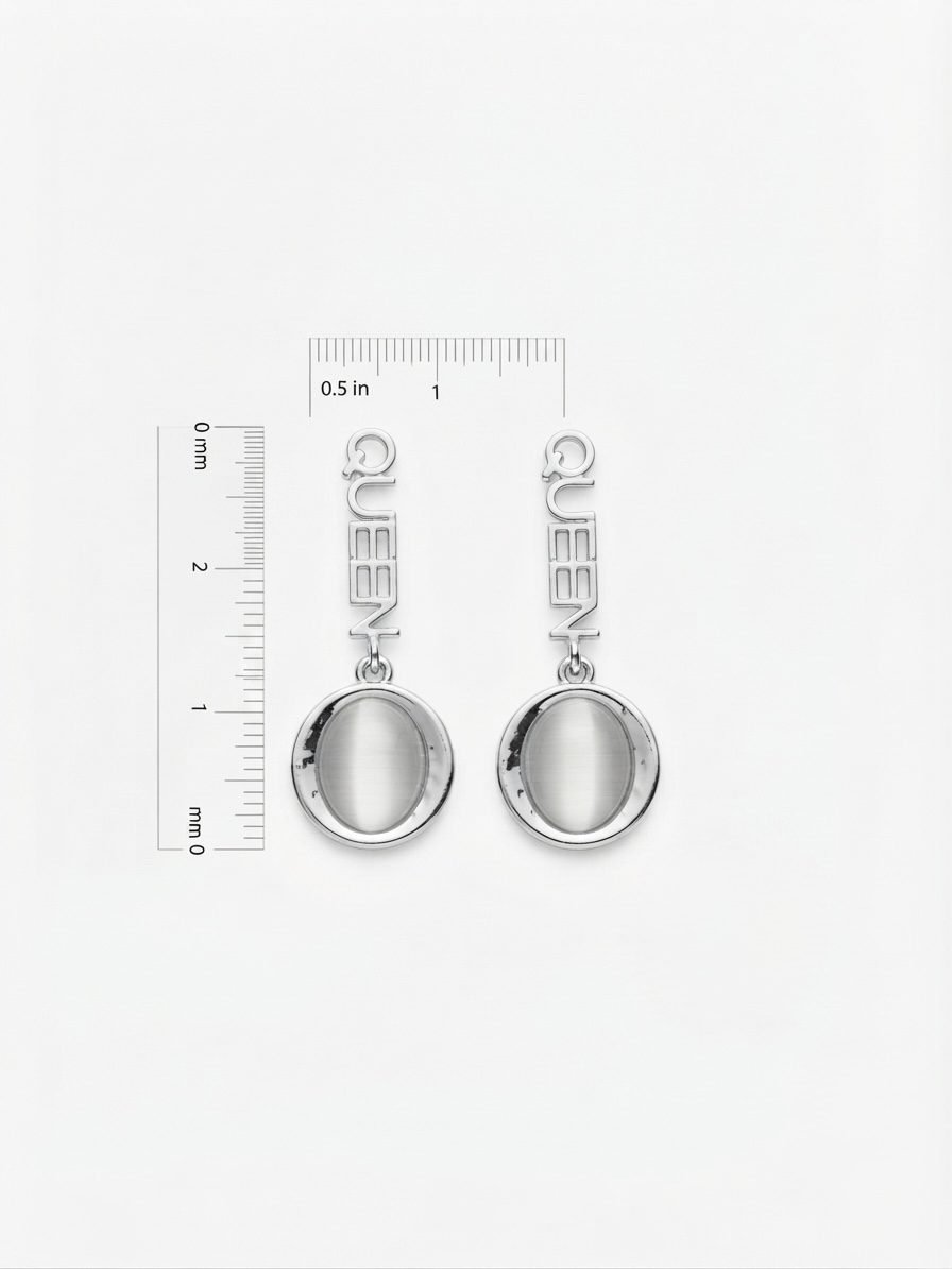 Silver QUEEN Cat Eye Drop Earrings — silver tone earring by Priyavi Creation