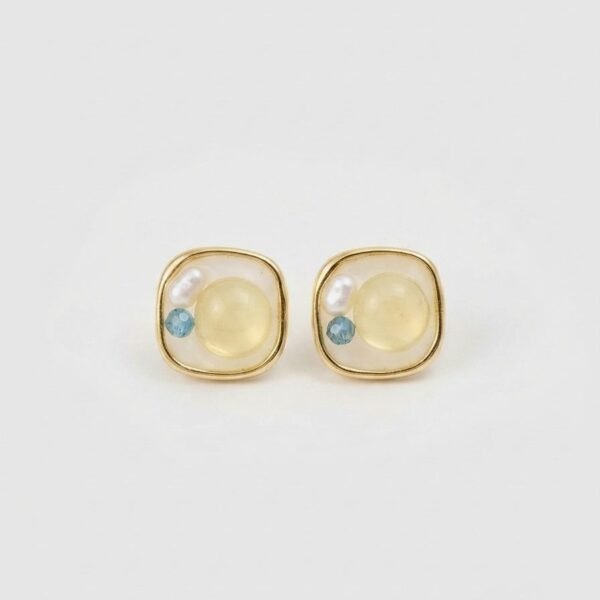 Square Resin Cabochon Pearl Stud Earrings — gold plated earring by Priyavi Creation