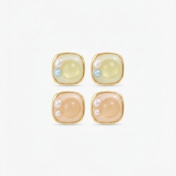 Square Resin Pearl Stud Earrings Combo — gold plated earring by Priyavi Creation