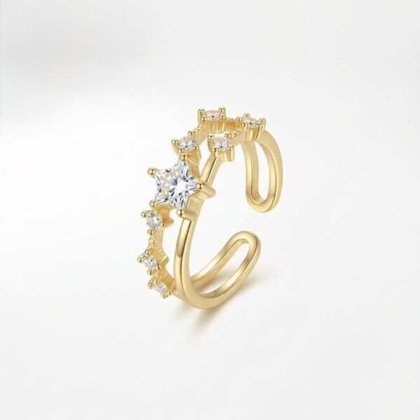 Starburst Double Band Crystal Ring — gold plated ring by Priyavi Creation