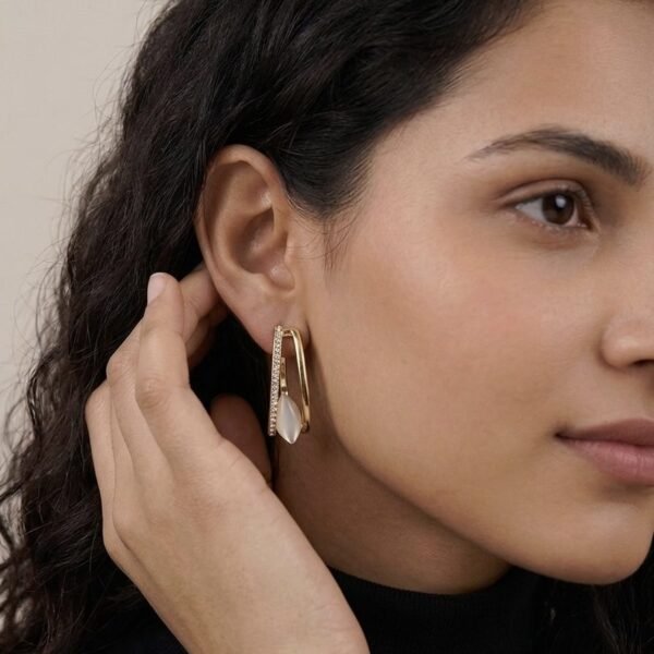 Teardrop AD Crystal Stud Earrings worn by a model