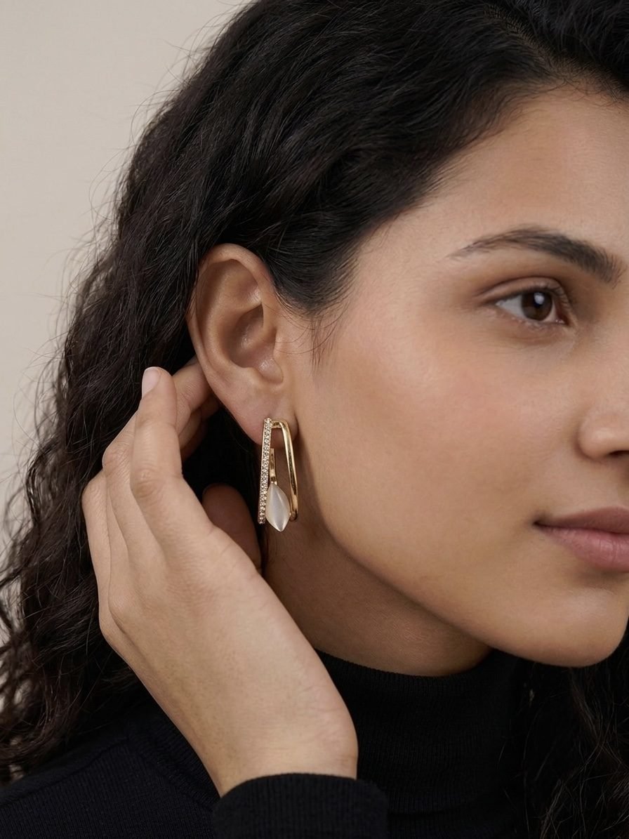 Teardrop AD Crystal Stud Earrings worn by a model