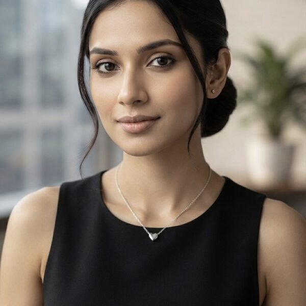 Tiny Heart Steel Pendant worn by a model