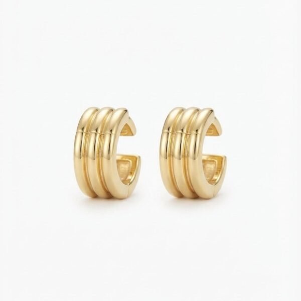 Triple Ridge Chunky Huggie Hoop Earrings — gold plated earring by Priyavi Creation