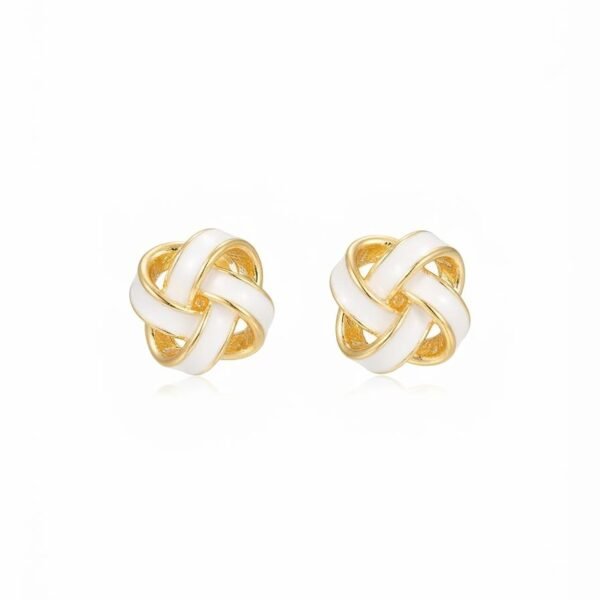 White Enamel Love Knot Stud Earrings — gold plated earring by Priyavi Creation