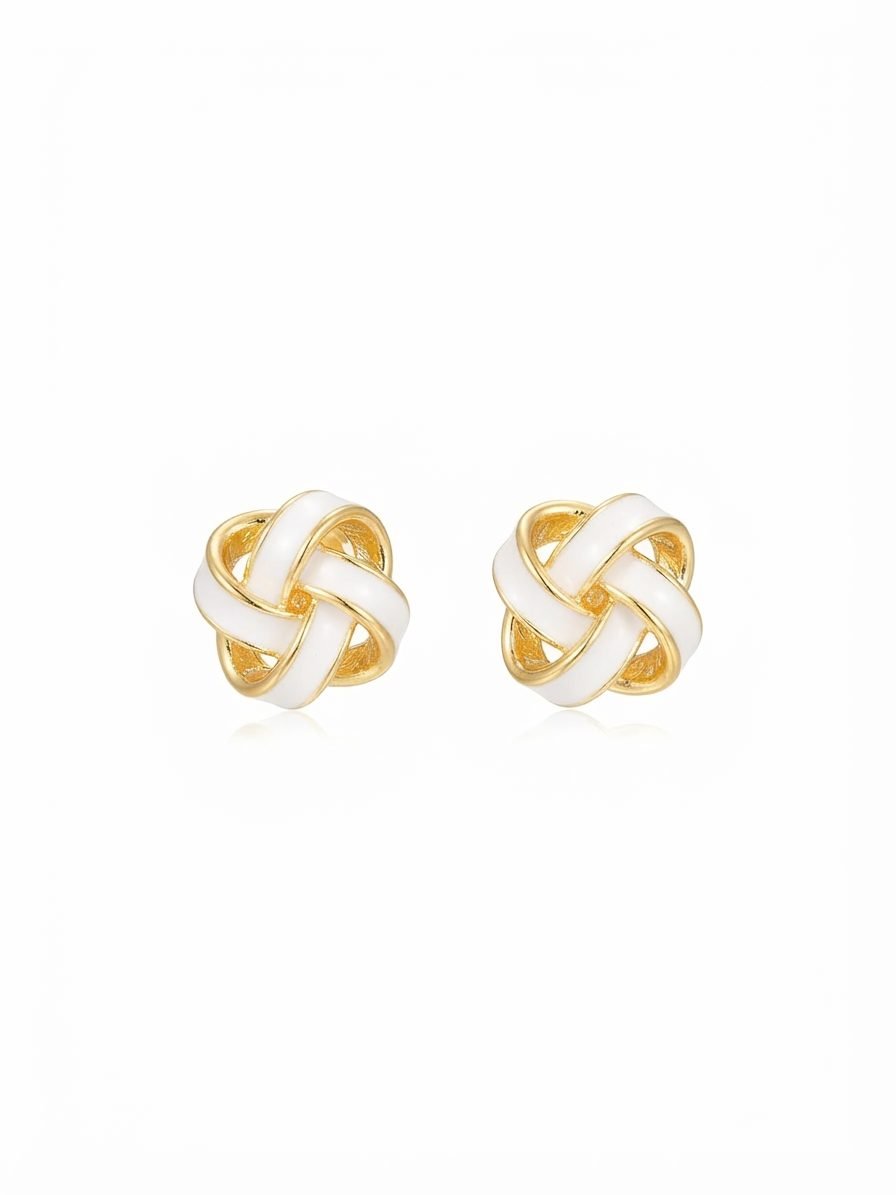 White Enamel Love Knot Stud Earrings — gold plated earring by Priyavi Creation